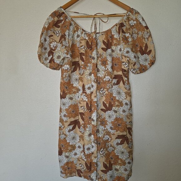 J.Crew Women’s 4 Linen Floral Puff Sleeve Mini Dress Boho Cottagecore Button Up - Picture 8 of 16